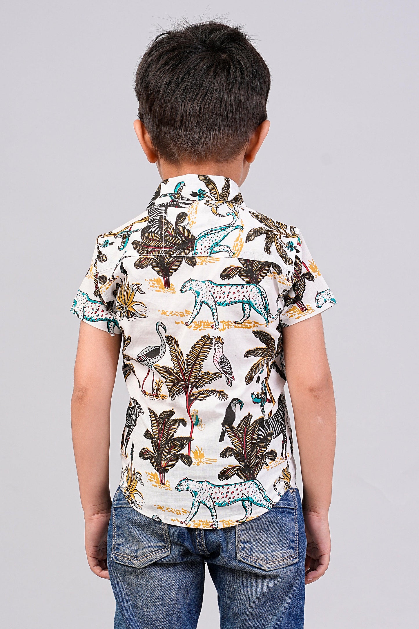 Boy's Ethnic Jungle Printed Half-Sleeves Shirts