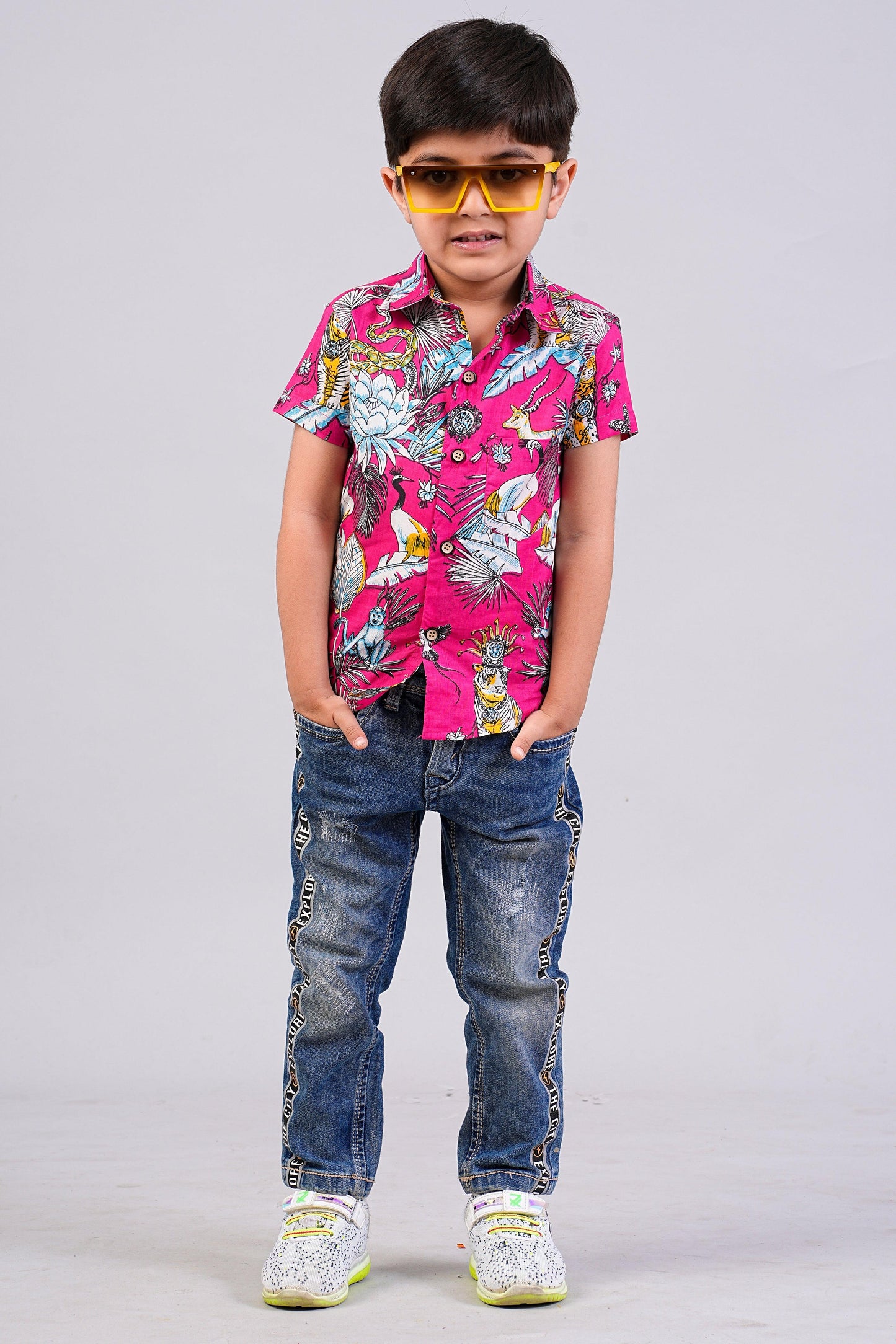 Boy's Jungle Printed Half-Sleeves Shirts