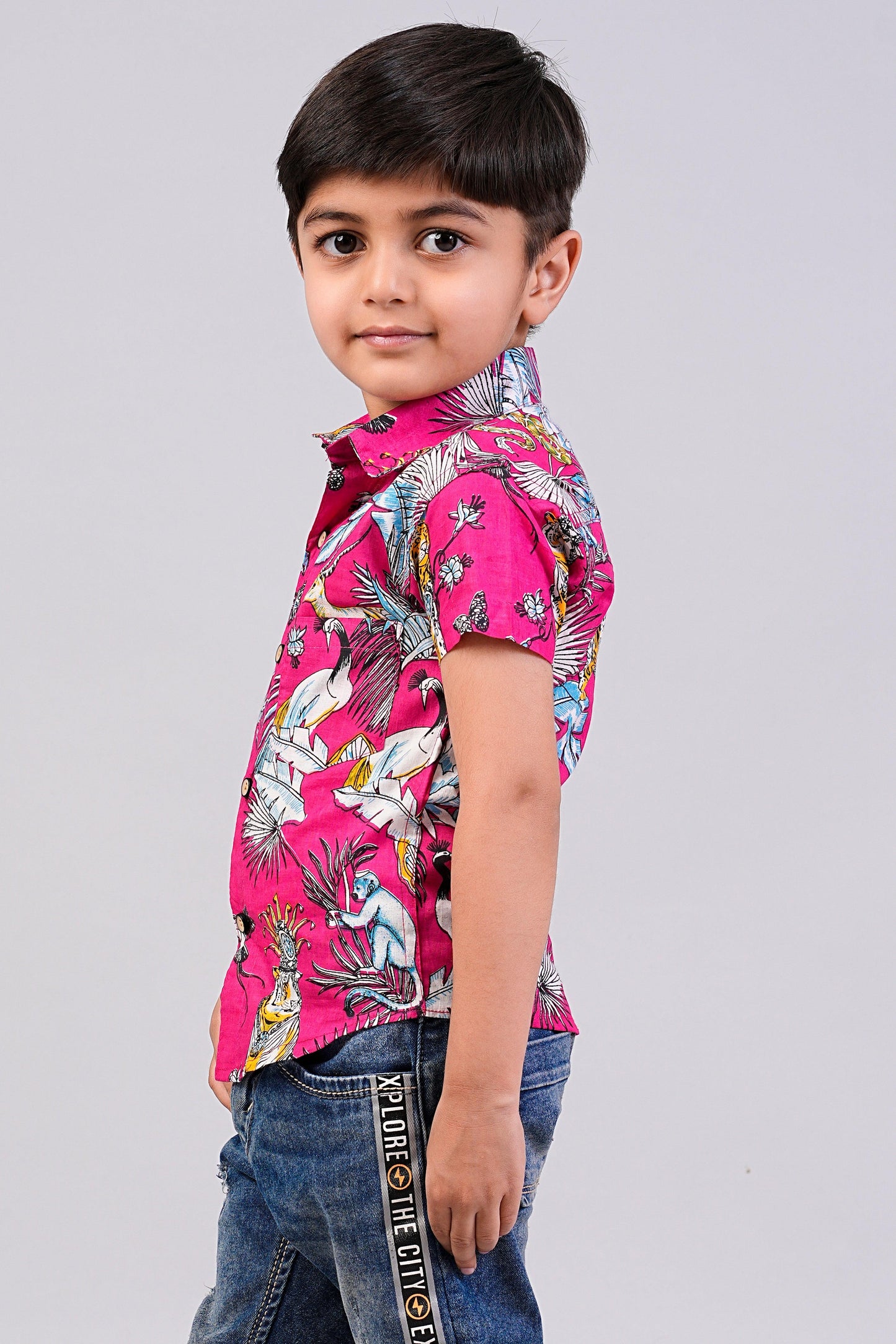 Boy's Jungle Printed Half-Sleeves Shirts