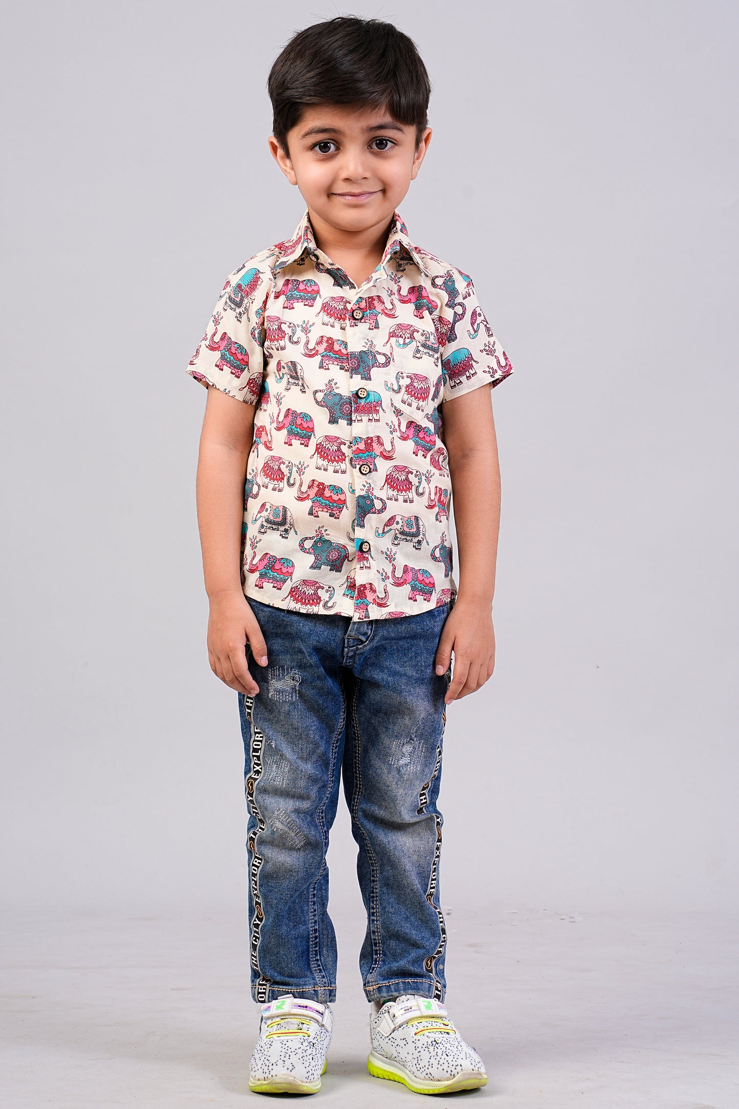 Boy's Multi Elephant Printed Half-Sleeves Shirts