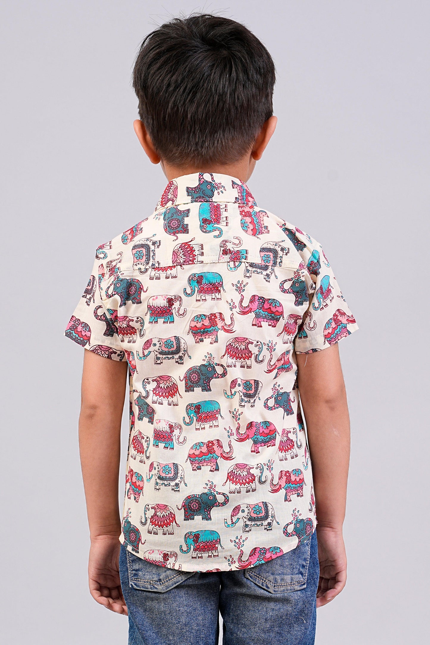 Boy's Multi Elephant Printed Half-Sleeves Shirts