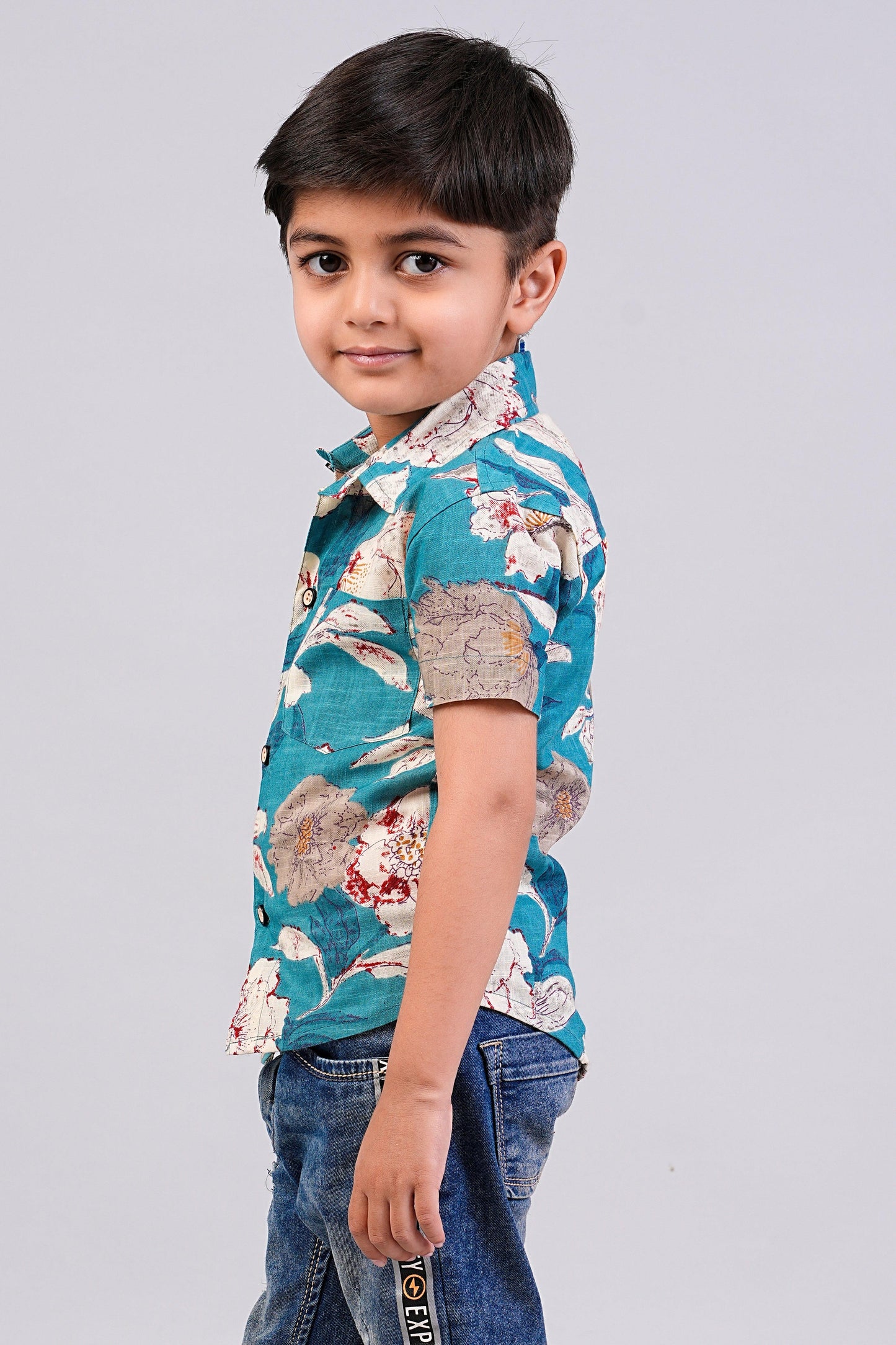 Boy's Floral Printed Half-Sleeves Shirts