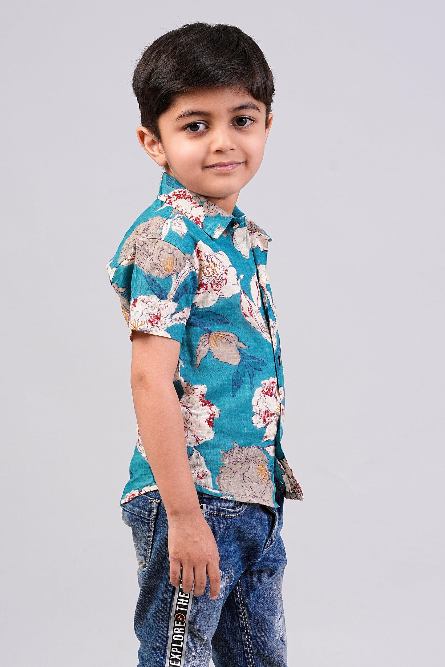 Boy's Floral Printed Half-Sleeves Shirts