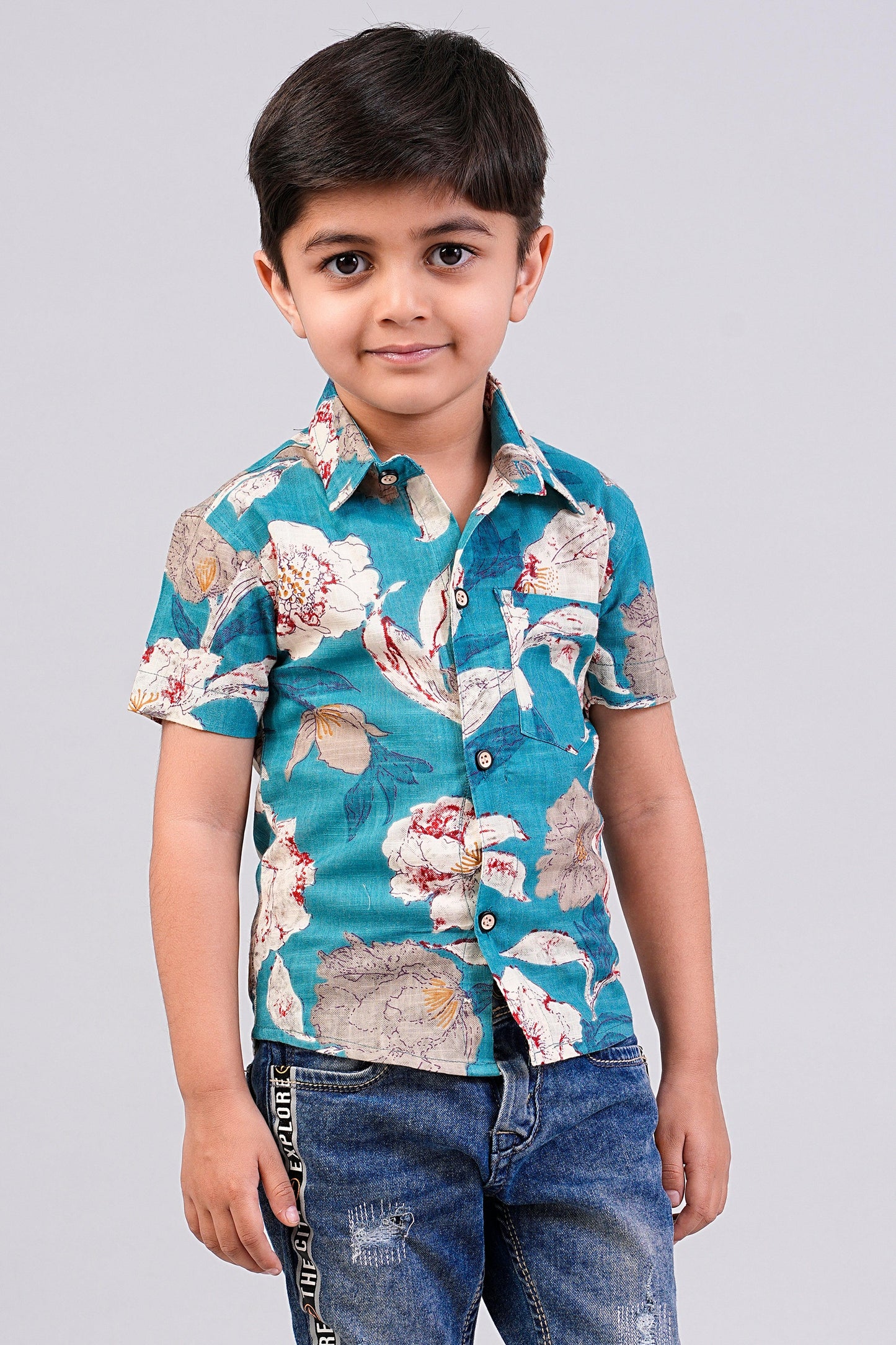Boy's Floral Printed Half-Sleeves Shirts