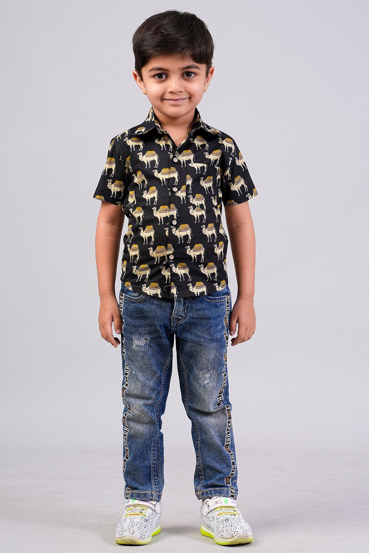 Boy's Camel Printed Half-Sleeves Shirts