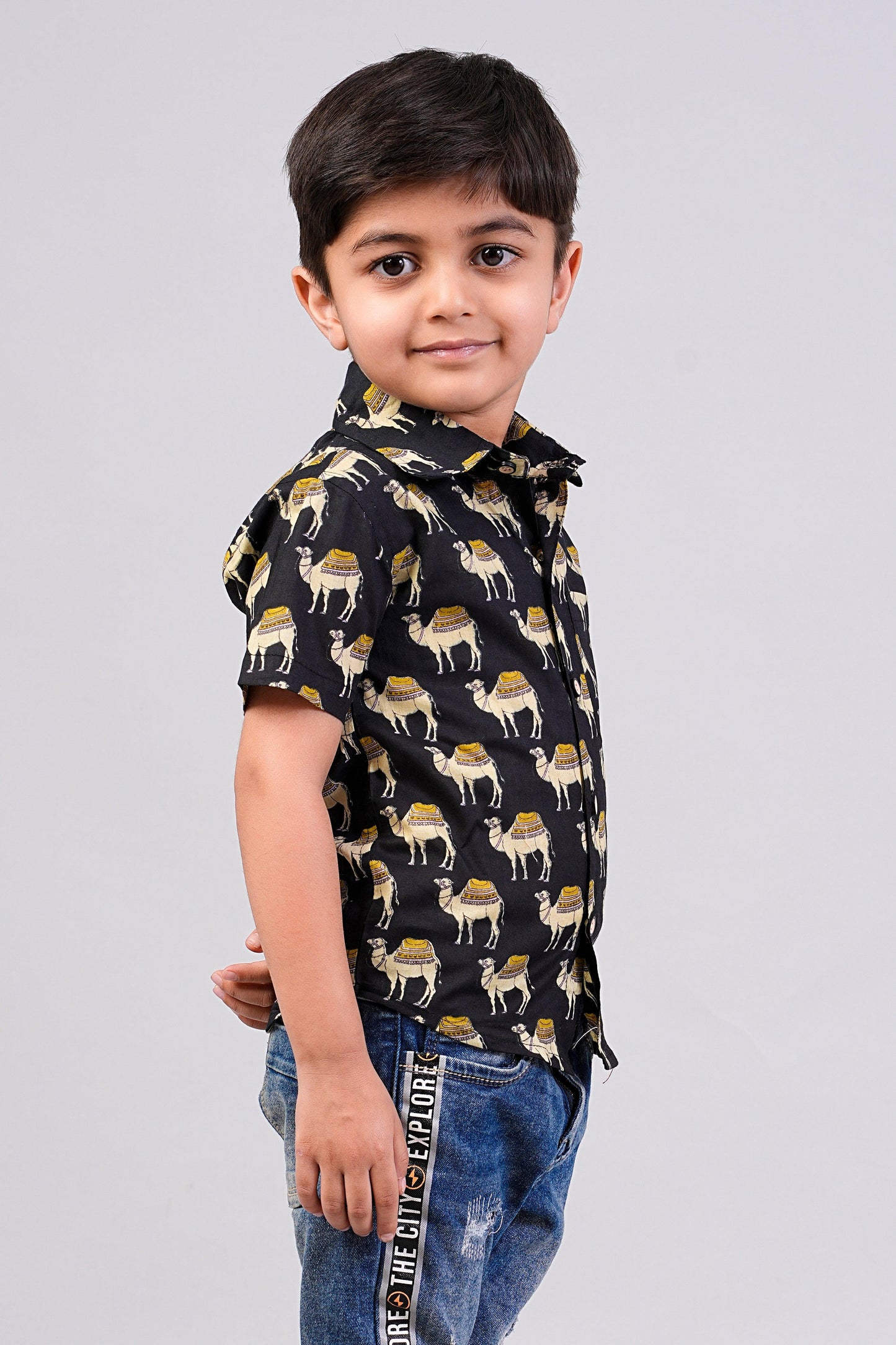 Boy's Camel Printed Half-Sleeves Shirts