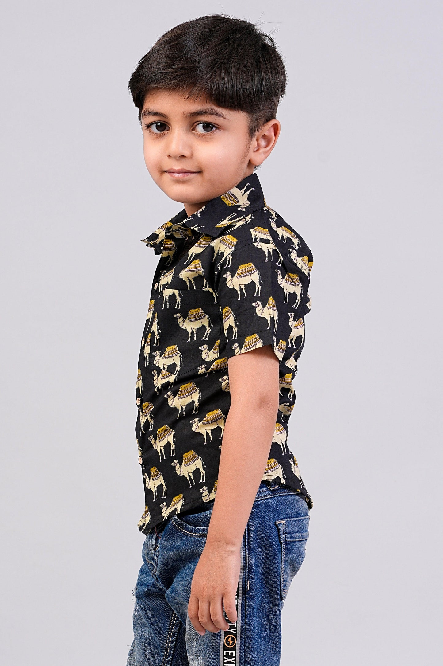 Boy's Camel Printed Half-Sleeves Shirts