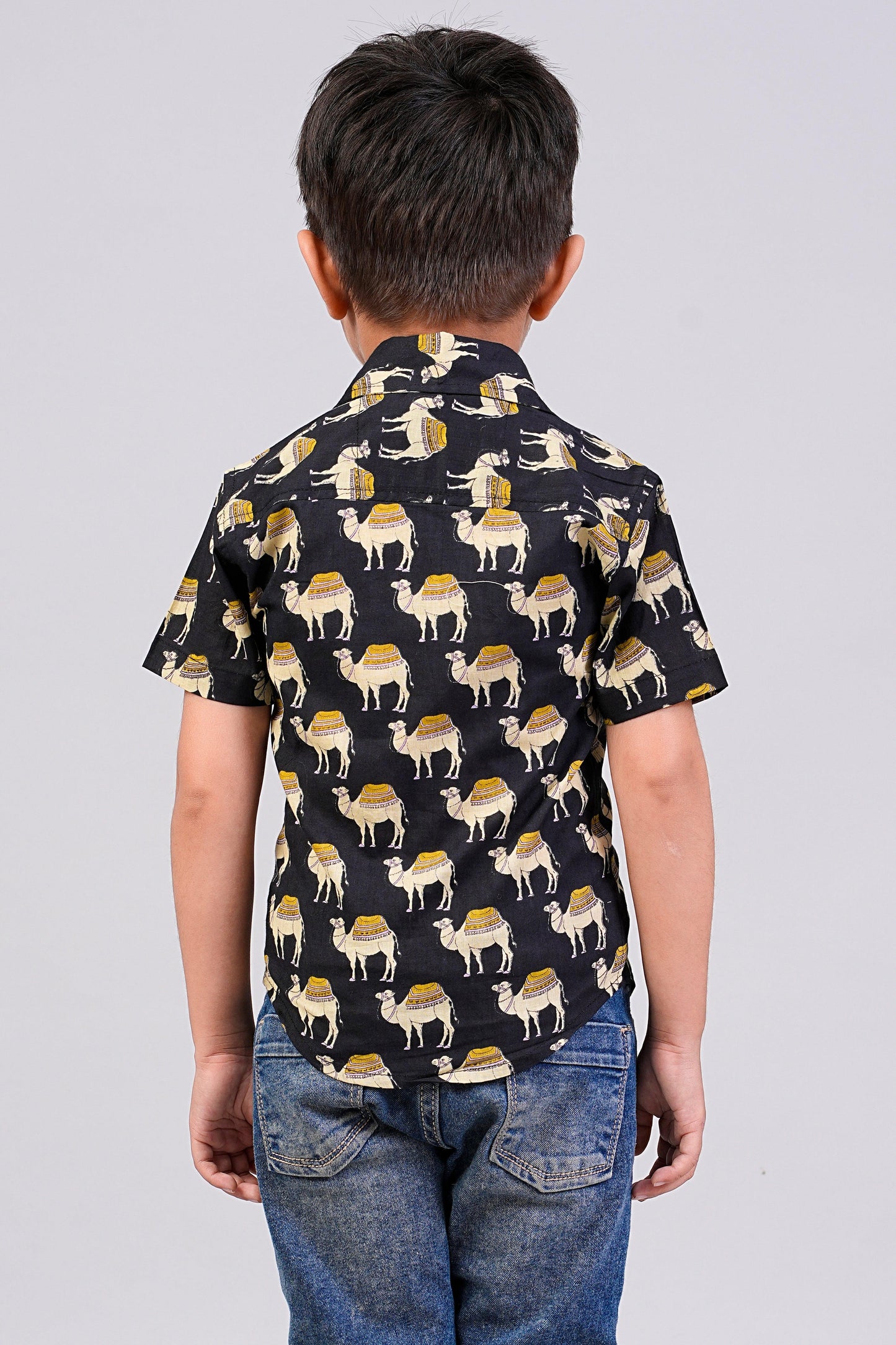 Boy's Camel Printed Half-Sleeves Shirts