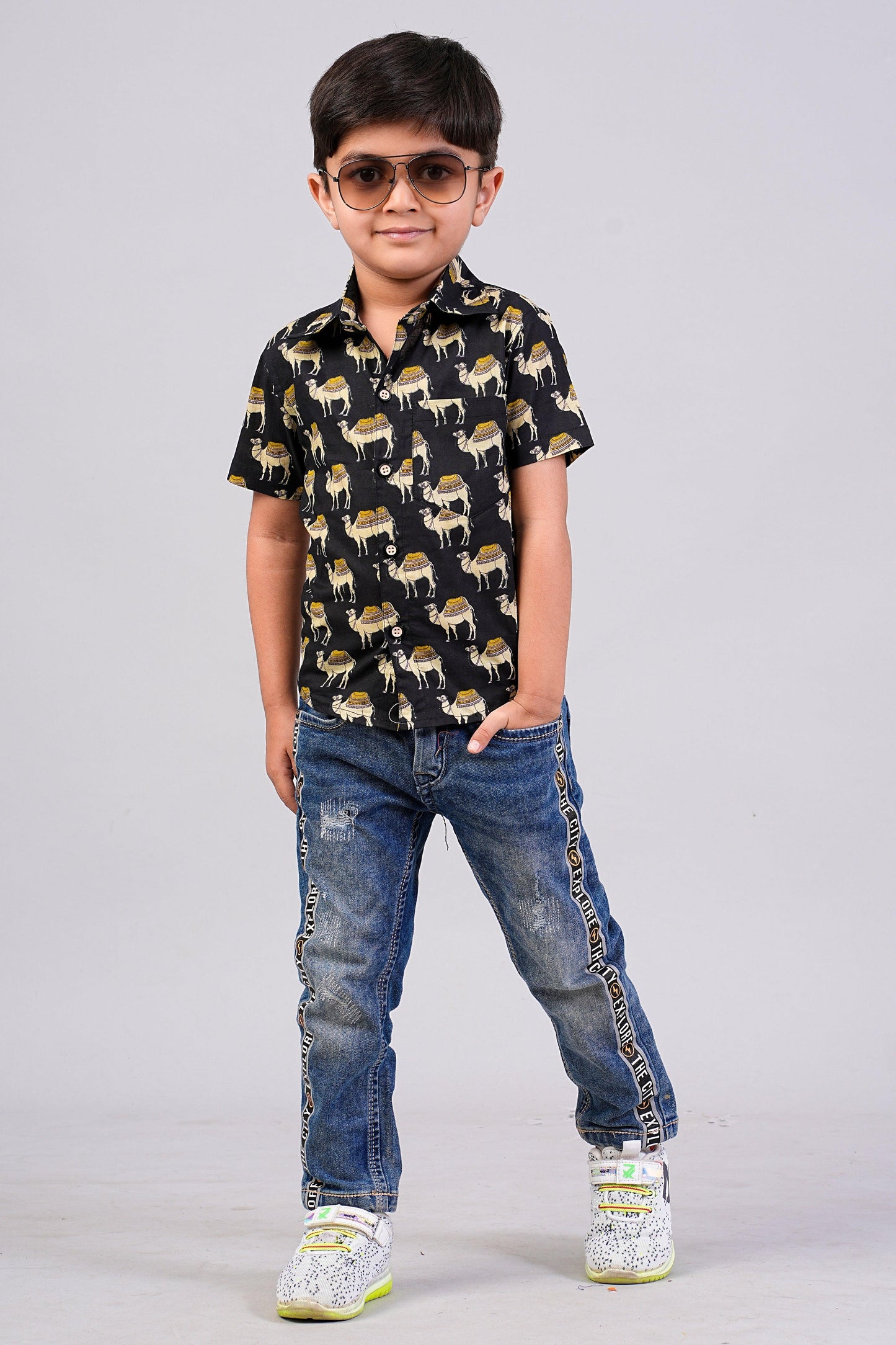 Boy's Camel Printed Half-Sleeves Shirts