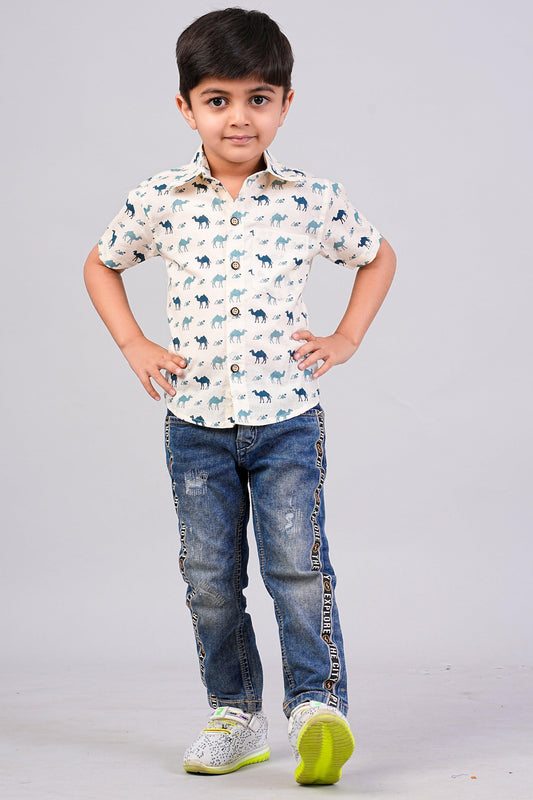 Boy's Camel Printed Half-Sleeves Shirts
