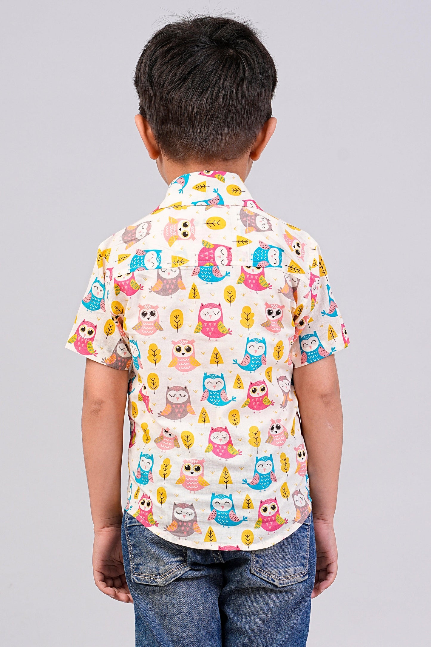 Boy's Ethnic Owl Printed Half-Sleeves Shirts
