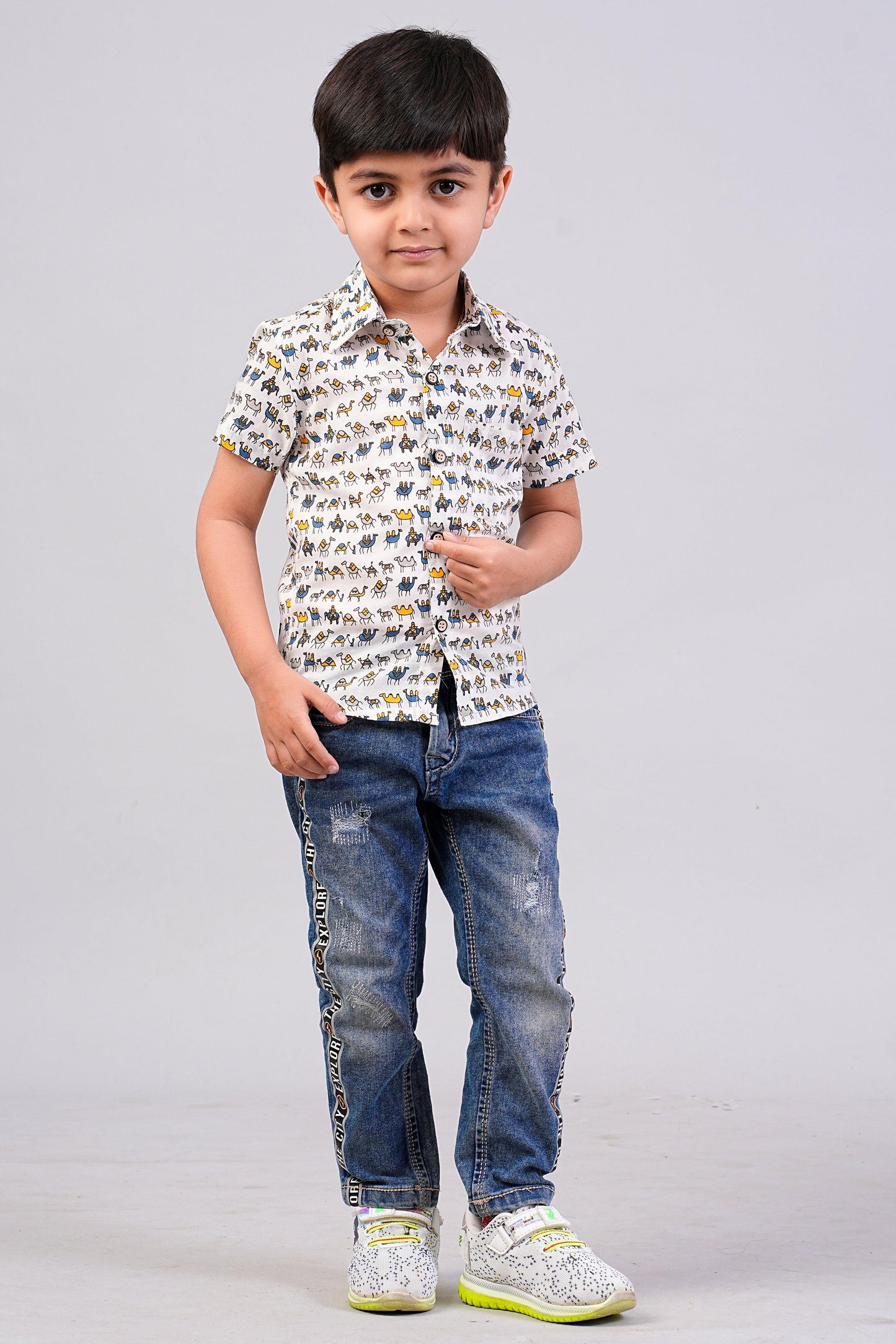 Boy's Ethnic Camel Printed Half-Sleeves Shirts
