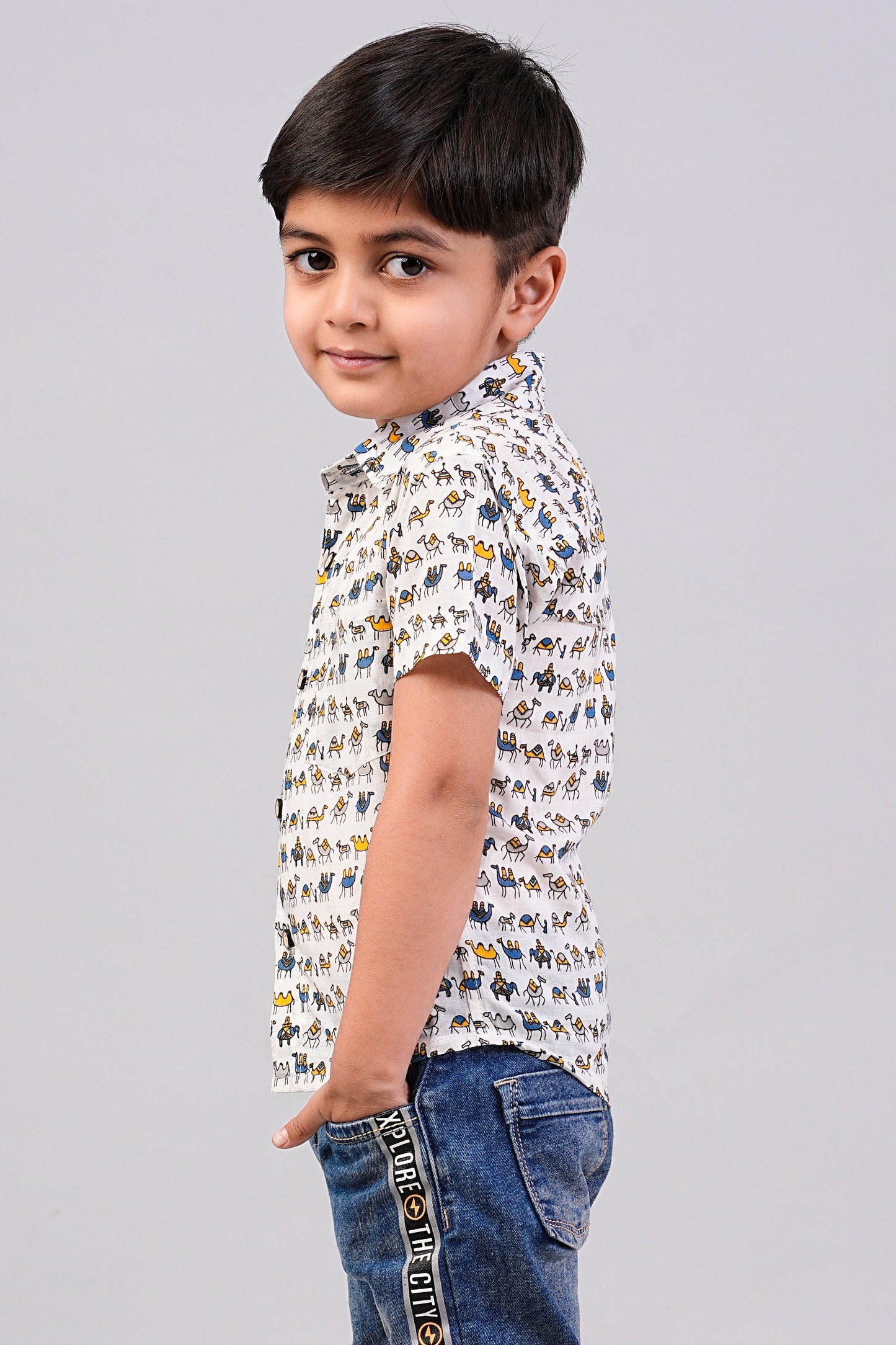 Boy's Ethnic Camel Printed Half-Sleeves Shirts