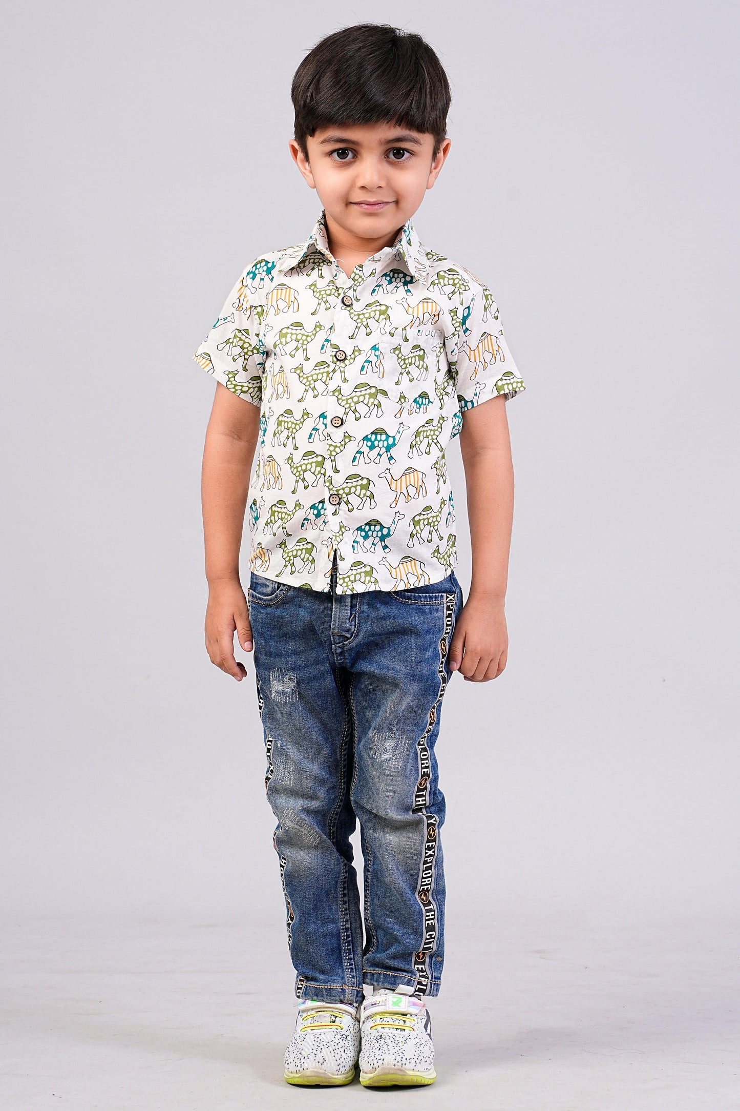 Boy's Multi Camel Printed Half-Sleeves Shirts