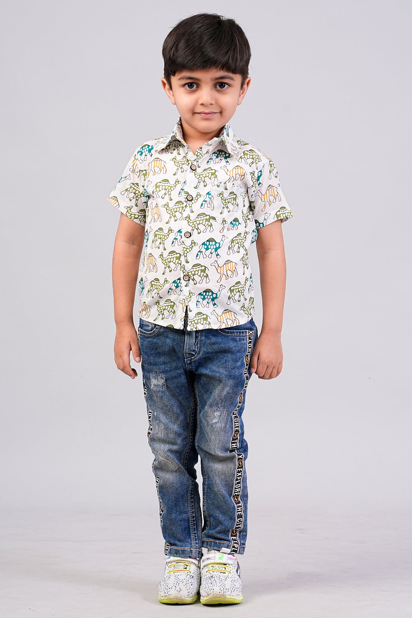 Boy's Multi Camel Printed Half-Sleeves Shirts