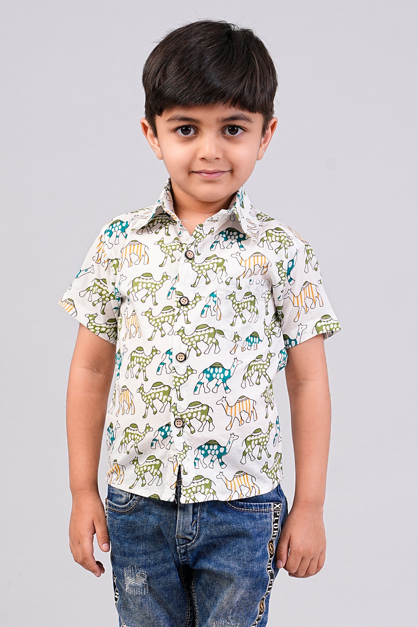 Boy's Multi Camel Printed Half-Sleeves Shirts