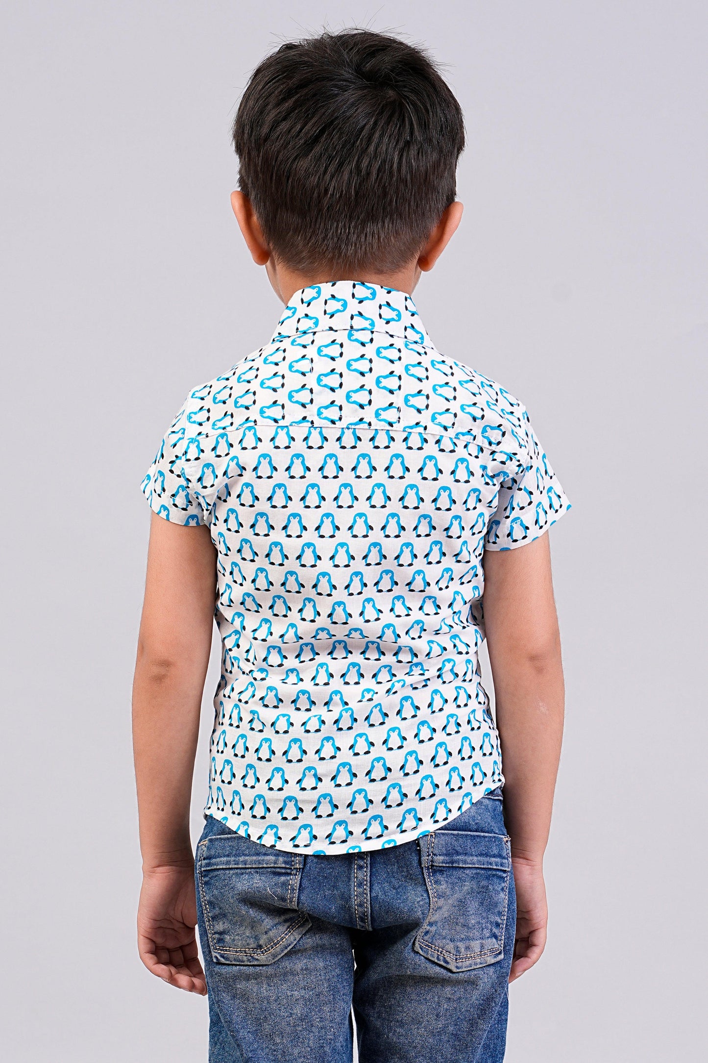 Boy's Penguin Printed Half-Sleeves Shirts