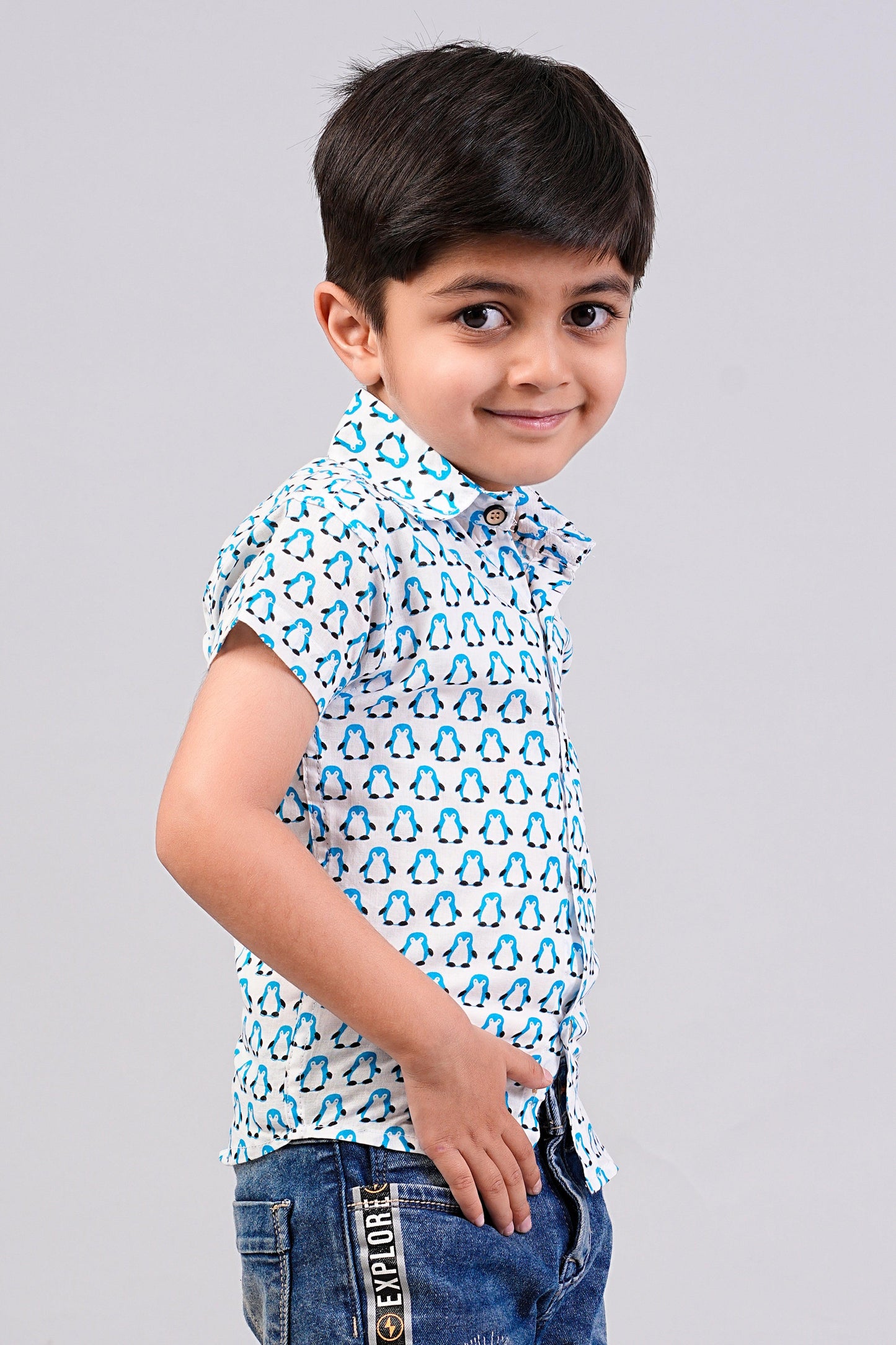 Boy's Penguin Printed Half-Sleeves Shirts