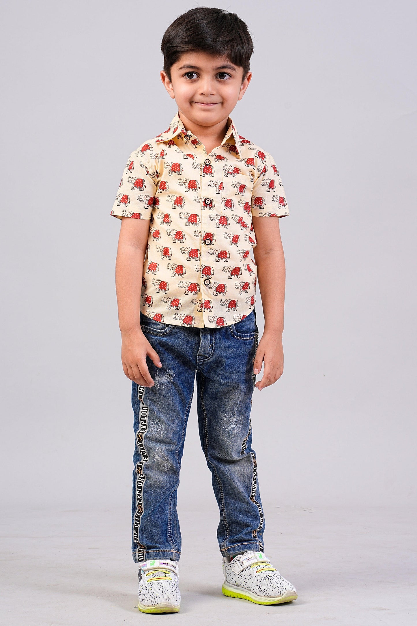 Boy's Elephant Printed Half-Sleeves Shirts