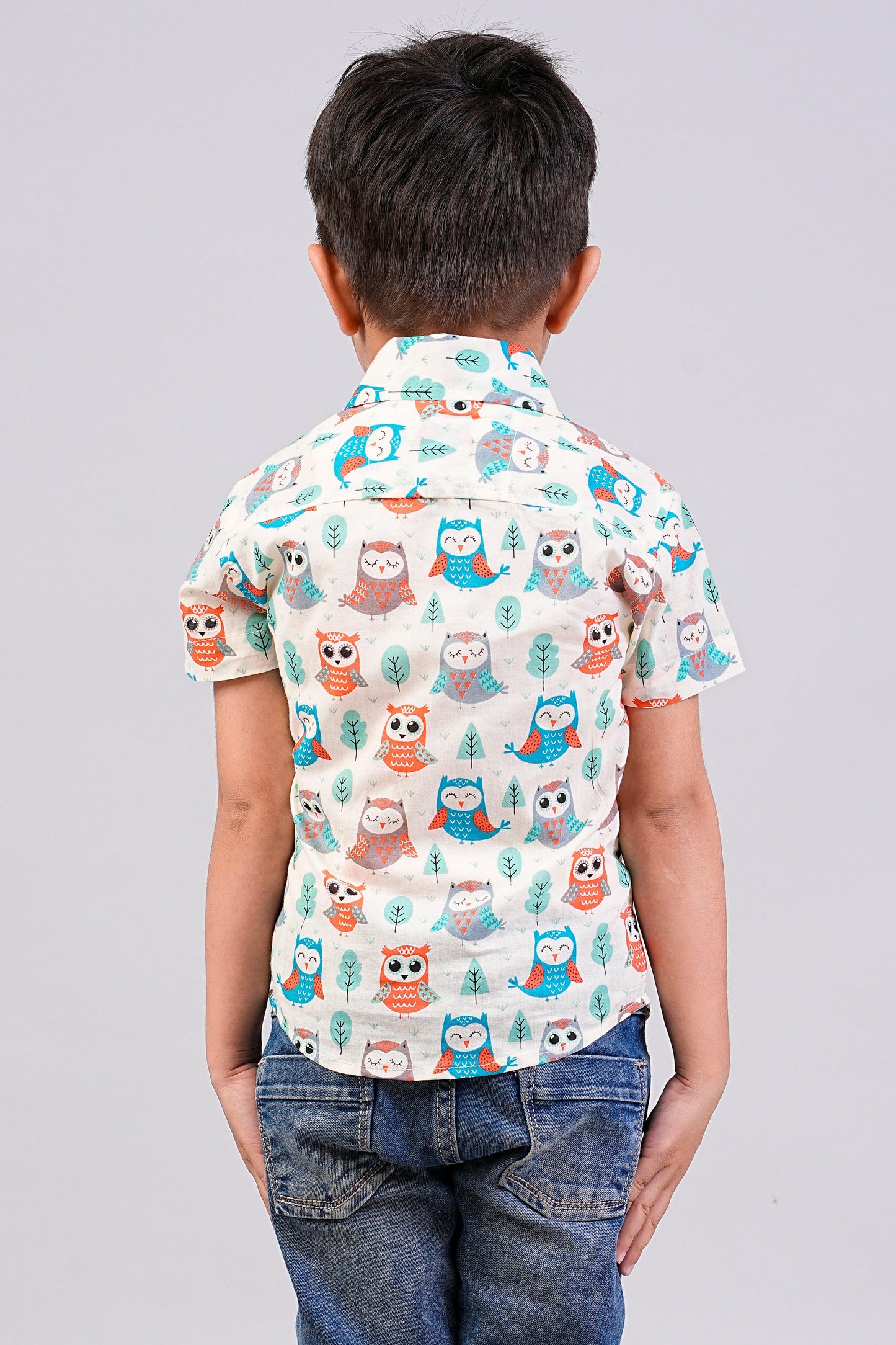 Boy's Ethnic Multi Color Owl Printed Half-Sleeves Shirts