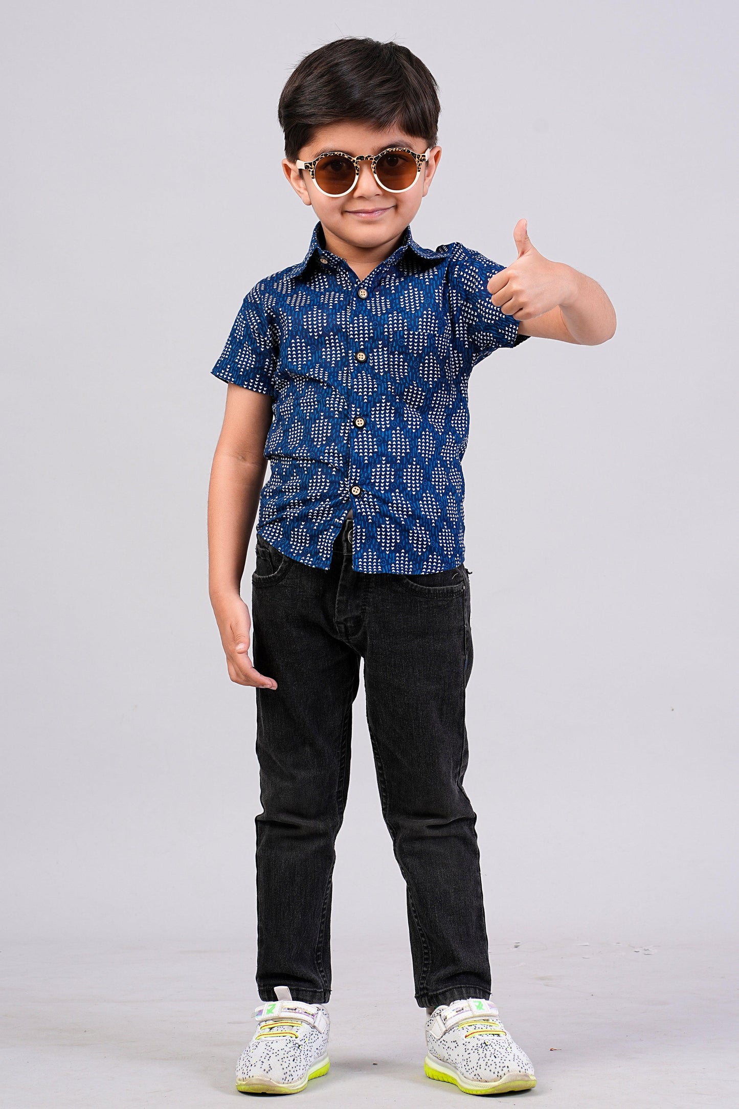 Boy's Indigo Printed Half-Sleeves Shirts