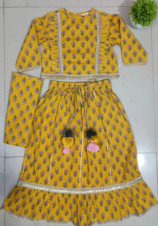 Floral Printed Yellow Lehenga for Girls 3 Piece Set