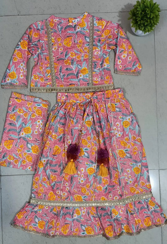 Floral Printed Light Pink Lehenga for Girls 3 Piece Set