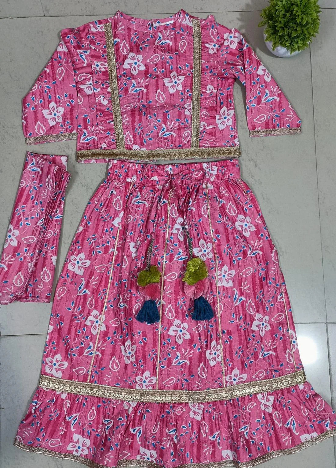 Floral Printed Pink Lehenga for Girls 3 Piece Set