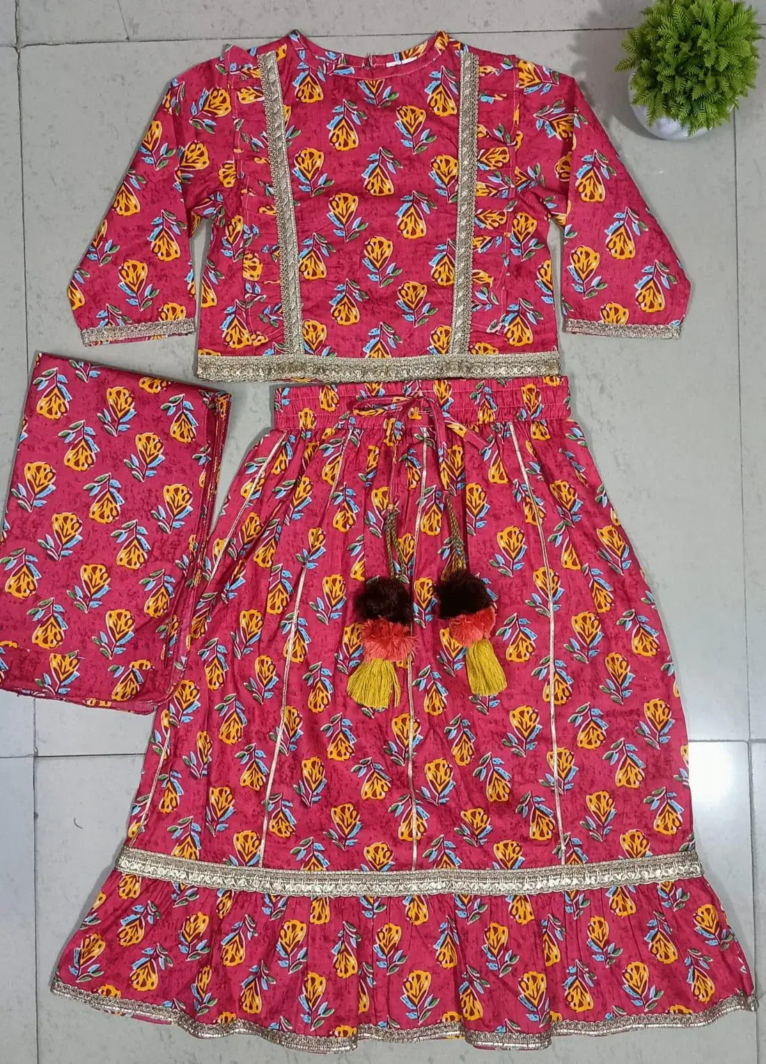 Floral Printed Red Lehenga for Girls 3 Piece Set