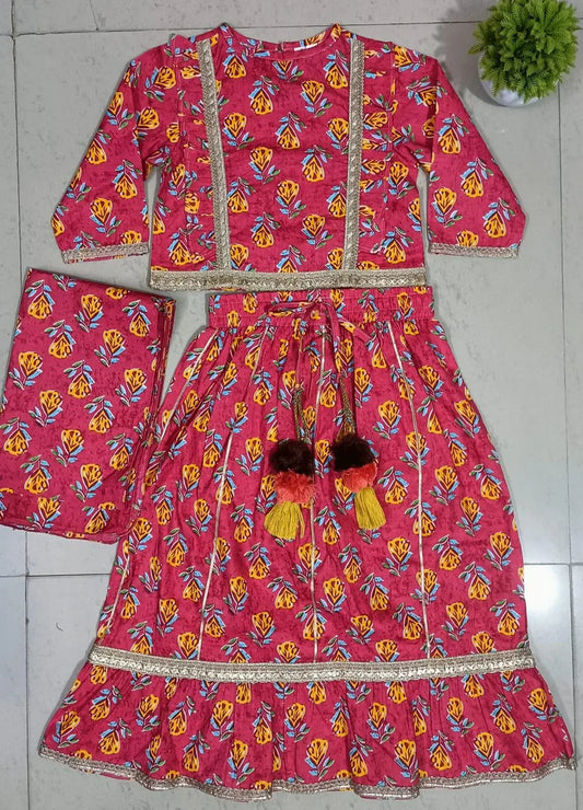 Floral Printed Red Lehenga for Girls 3 Piece Set