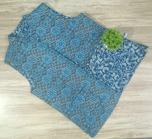 Blue Reversible Jacket for Women with Floral Print