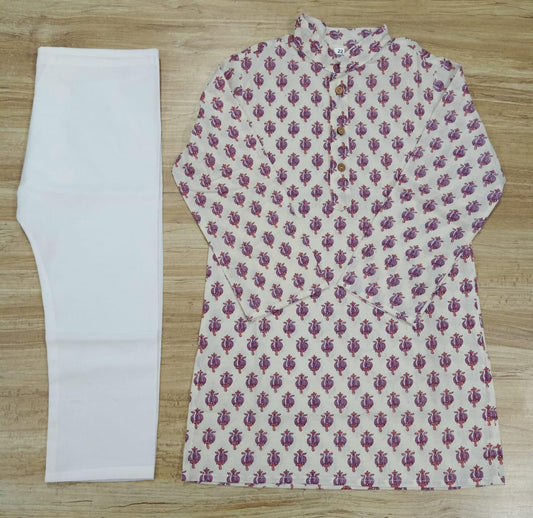 Boy's Printed Full-Sleeves Kurta & Pyjama Set