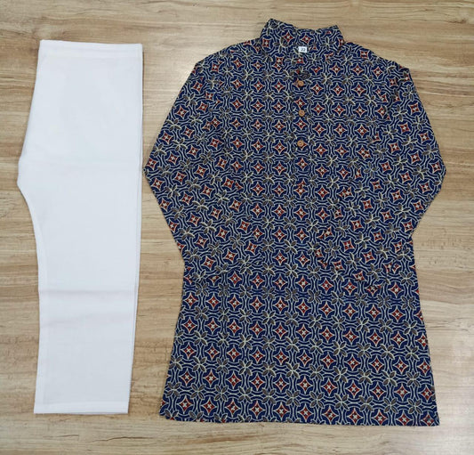 Boy's Printed Full-Sleeves Kurta & Pyjama Set