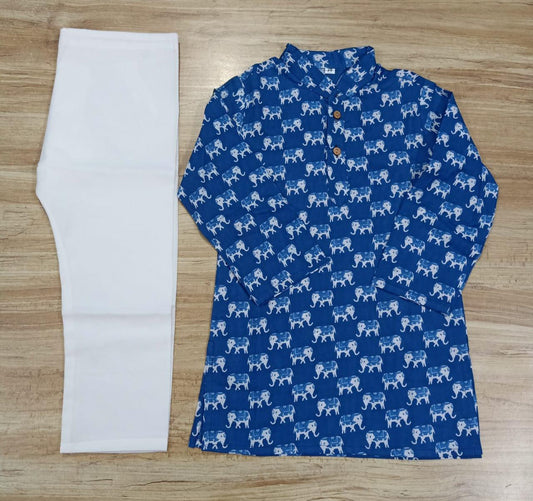 Boy's Printed Full-Sleeves Kurta & Pyjama Set