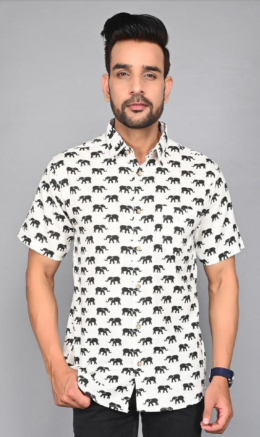 Men's Elephant Black Printed Half-Sleeves shirts