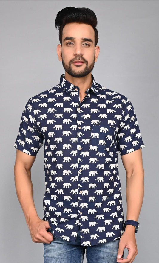 Men's Printed Elephant Half-Sleeves shirts