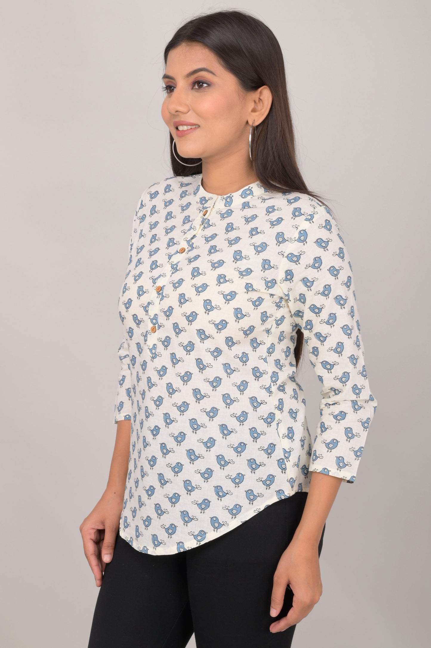 Women's Ethnic Birds Printed Cotton Kurta