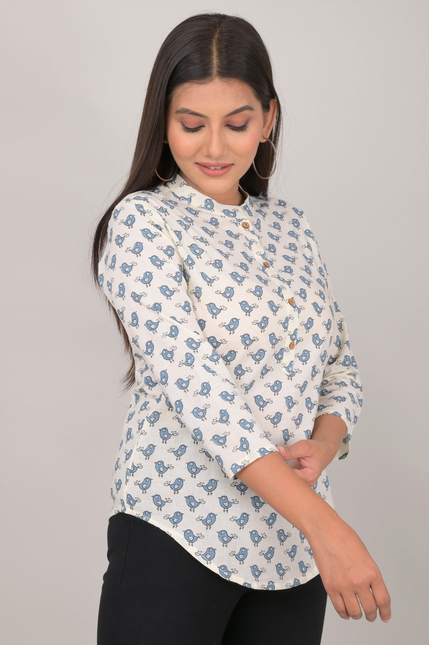 Women's Ethnic Birds Printed Cotton Kurta