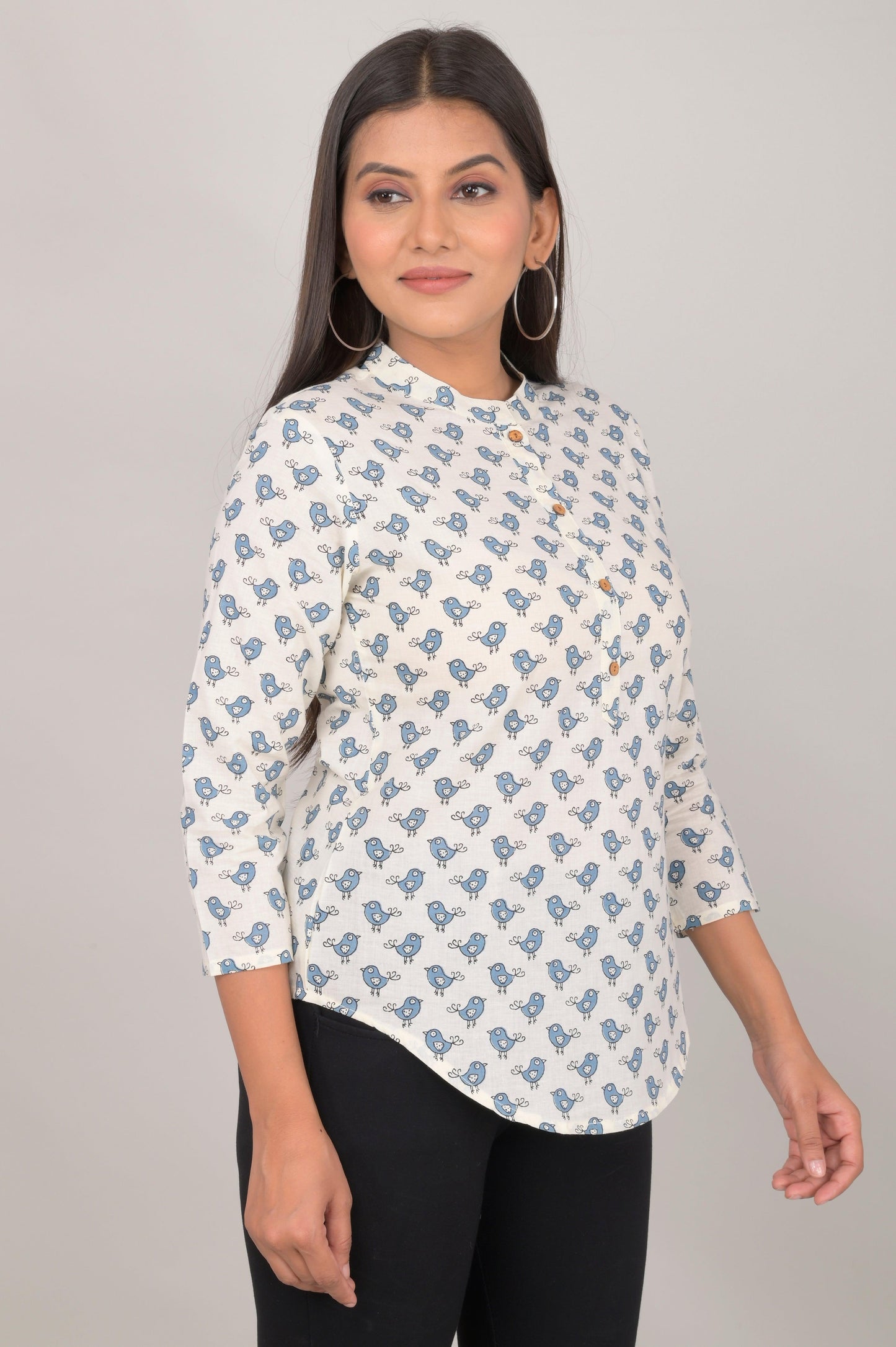 Women's Ethnic Birds Printed Cotton Kurta