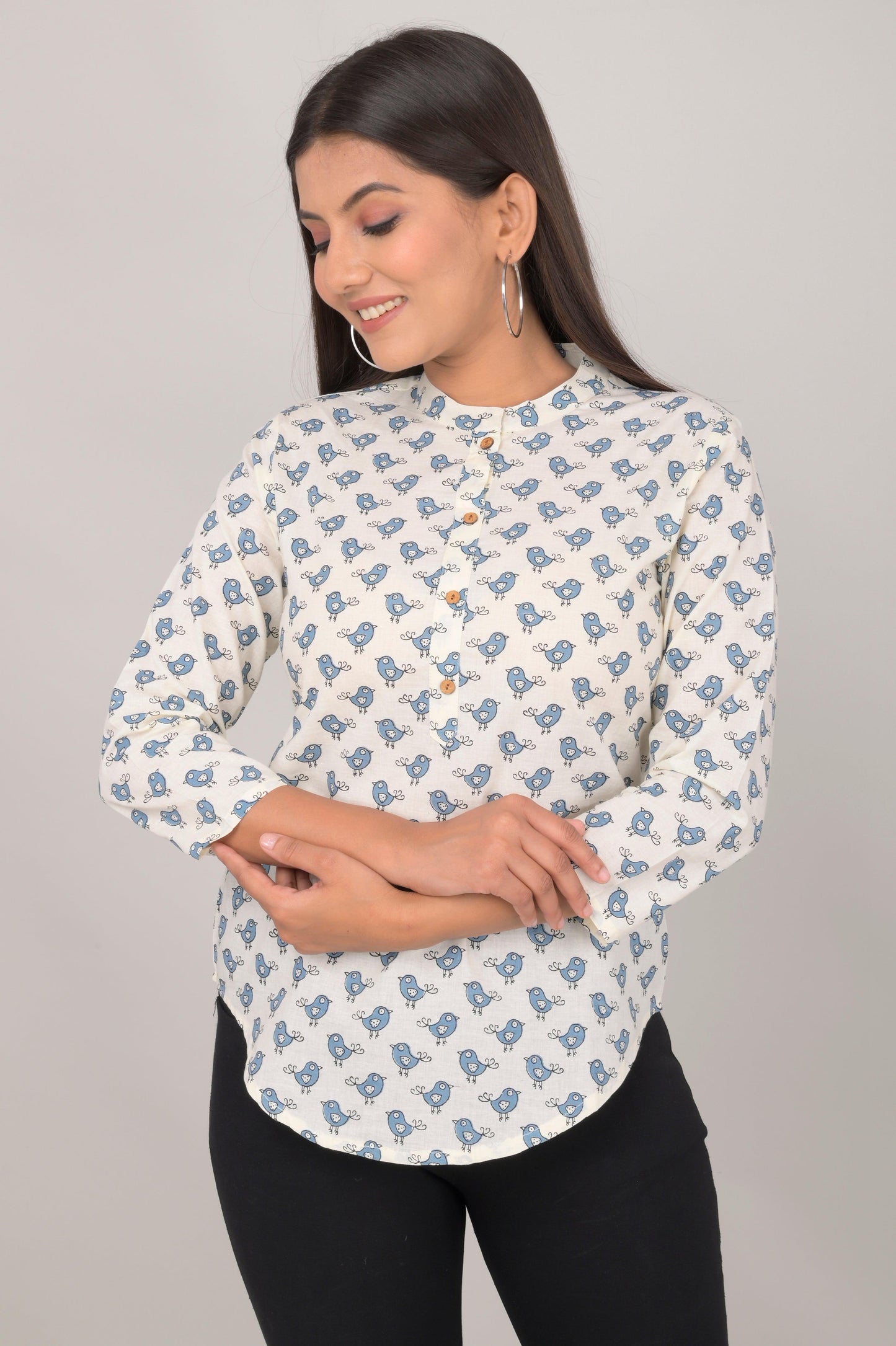Women's Ethnic Birds Printed Cotton Kurta