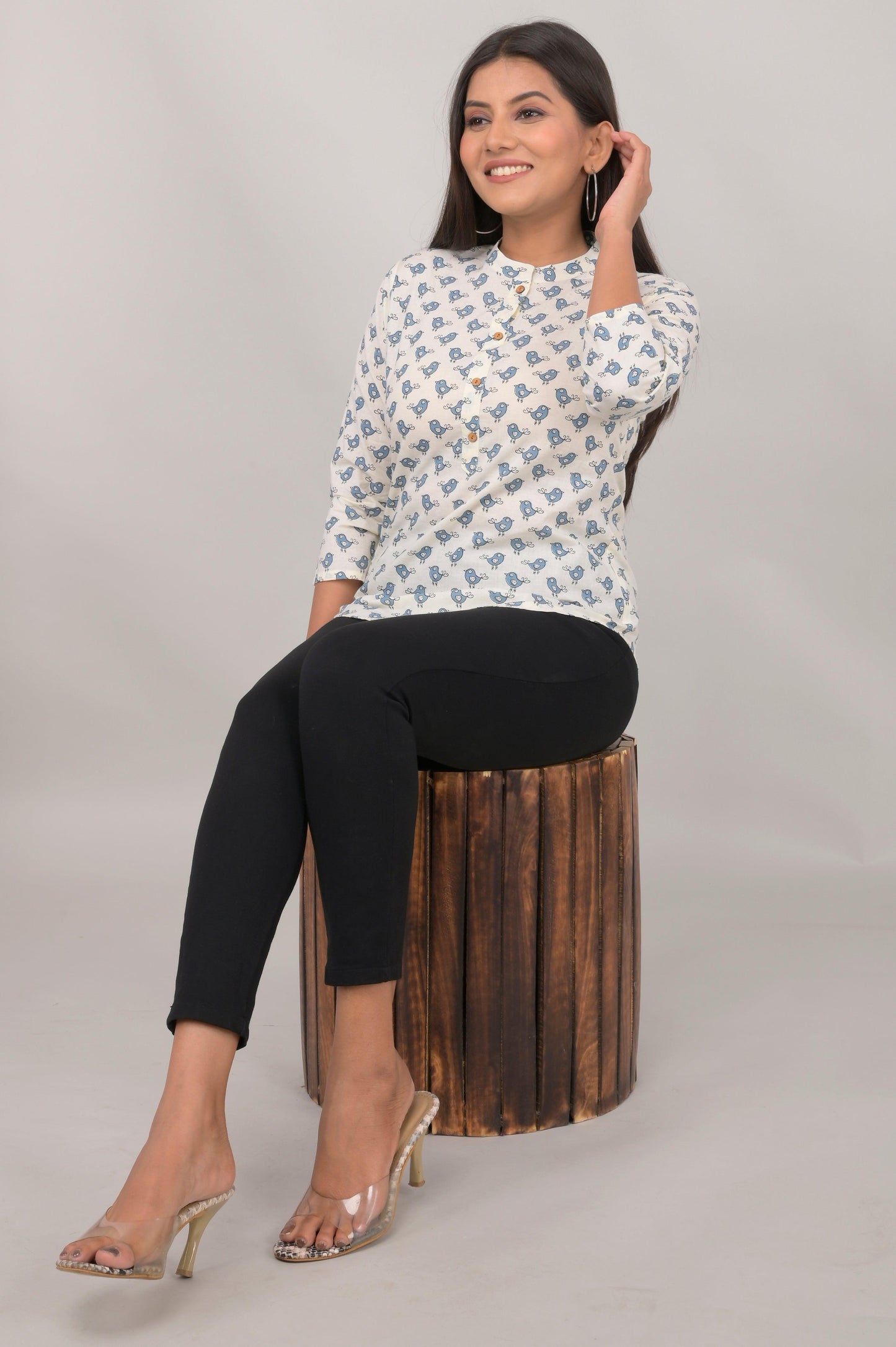 Women's Ethnic Birds Printed Cotton Kurta