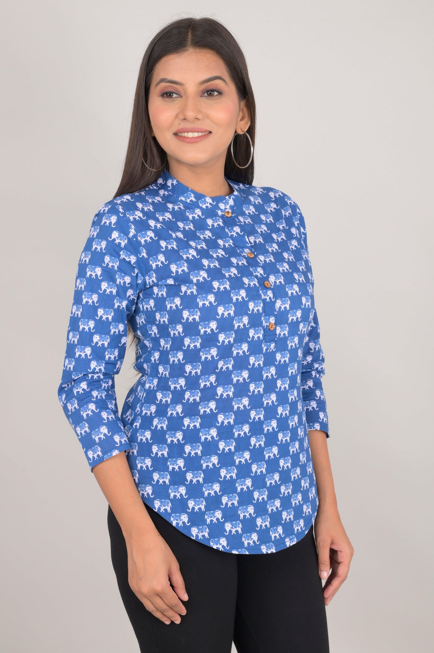 Women's Ethnic Elephant Printed Cotton Kurta