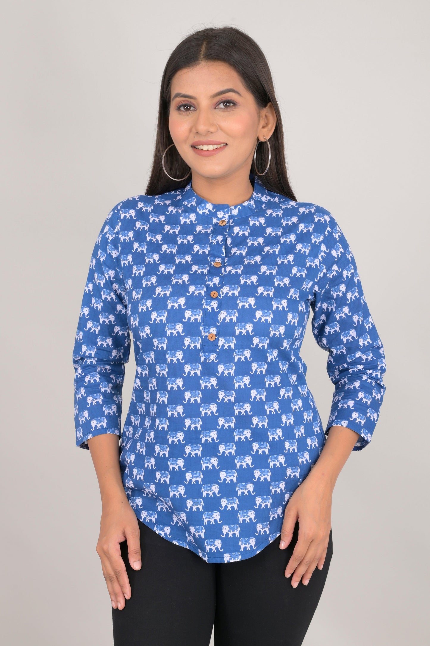 Women's Ethnic Elephant Printed Cotton Kurta