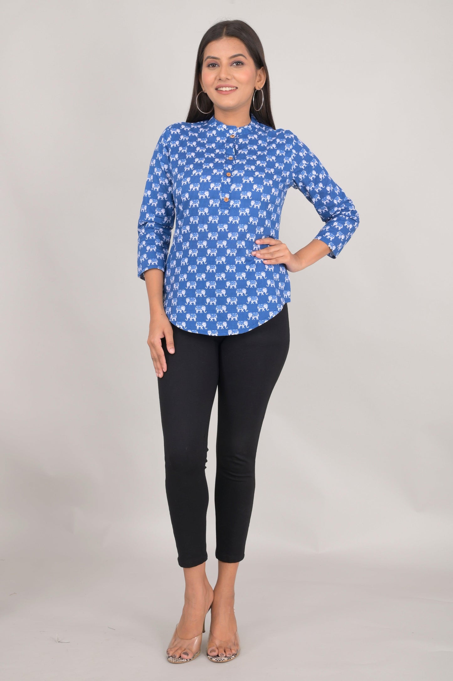 Women's Ethnic Elephant Printed Cotton Kurta