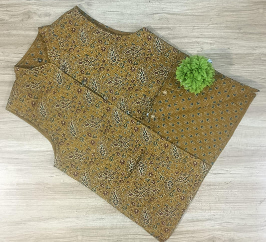 Ajrakh Print Khaki Reversible Jacket for Women