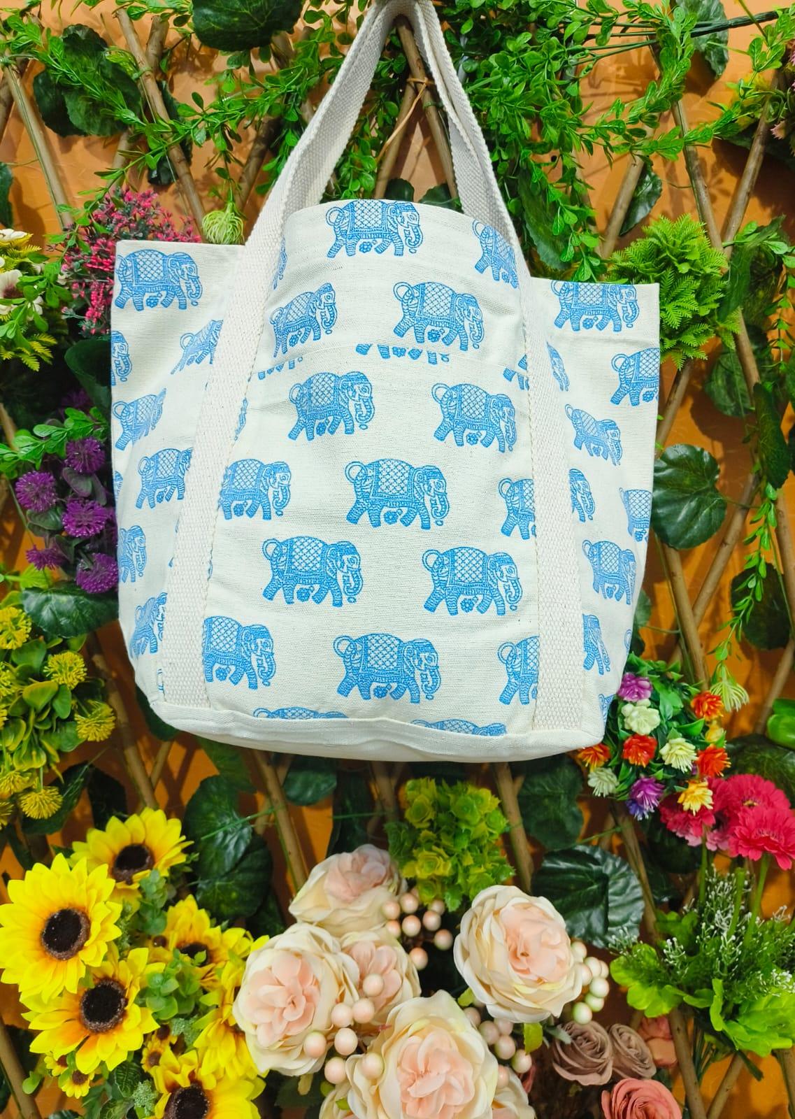 Ethnic Elephant Prints Canvas Fabric Bag