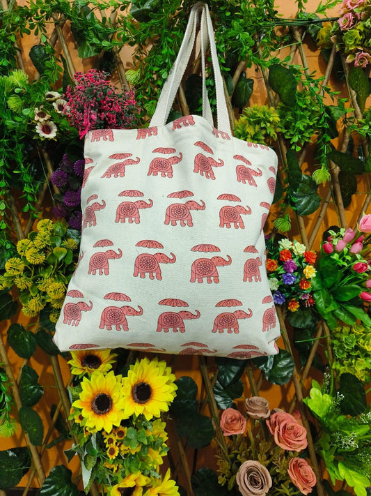 Ethnic Elephant Prints Canvas Fabric Bag