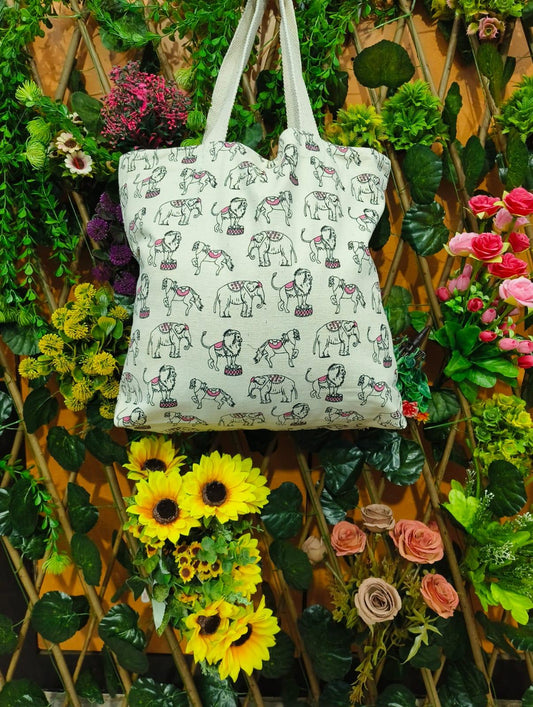 Ethnic Lion Prints Canvas Fabric Bag