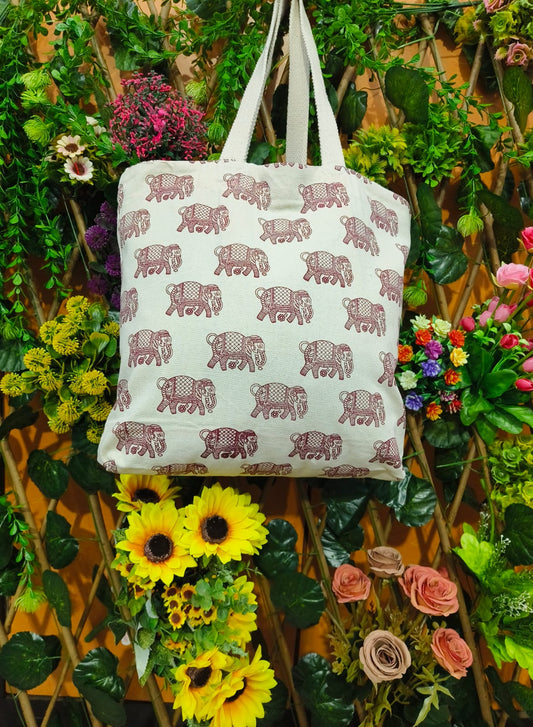 Ethnic Elephant Prints Canvas Fabric Bag