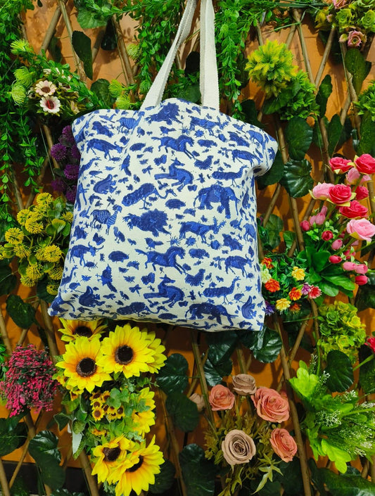 Ethnic Multi Animals Prints Canvas Fabric Bag
